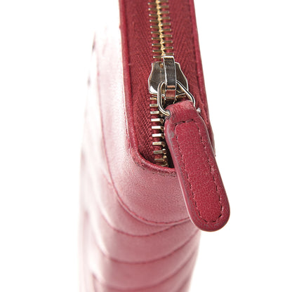 Chanel Sheepskin Chevron Quilted Mademoiselle Vintage Zip Around Wallet Dark Pink 20 of 20