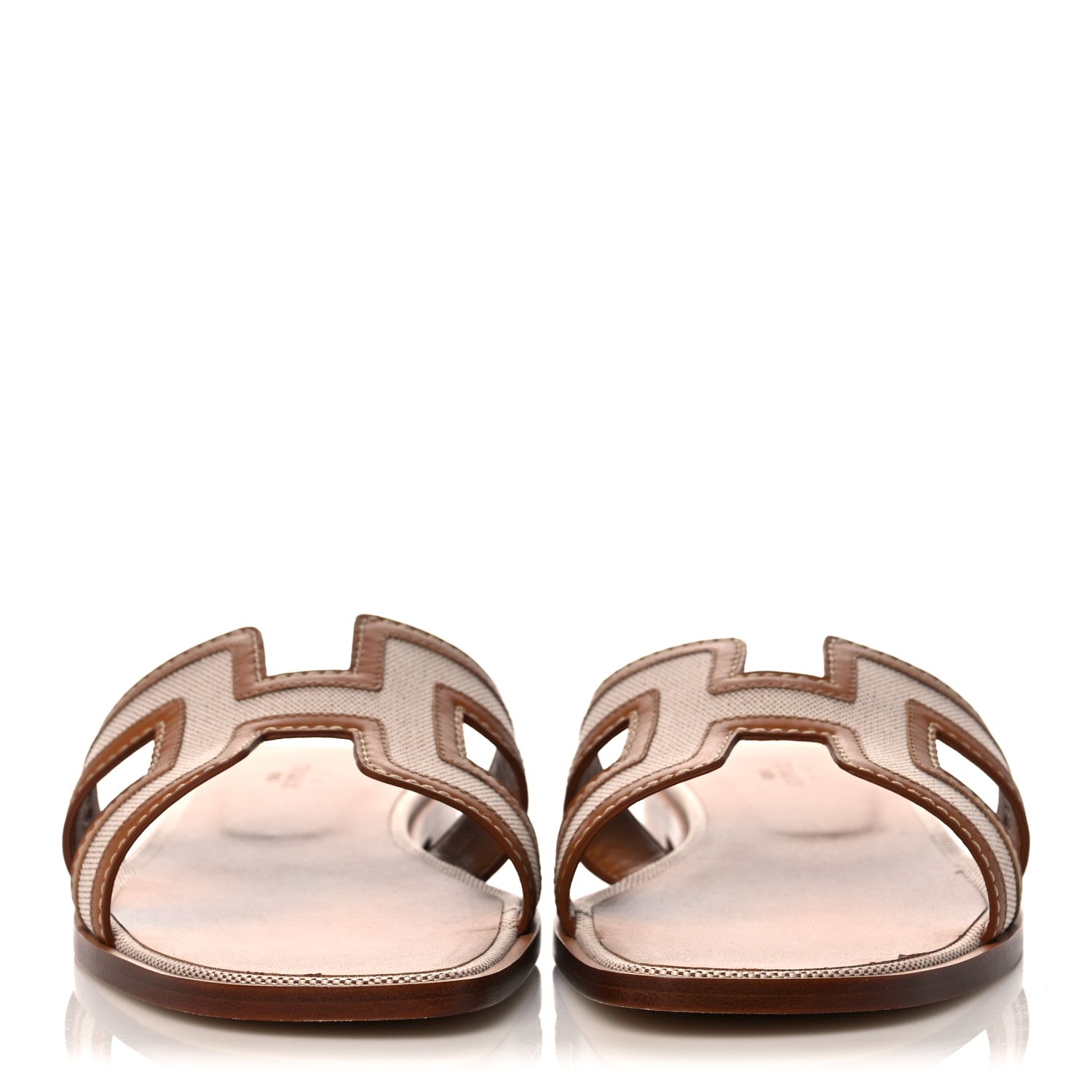 Hermes Calfskin Canvas Oran Sandals 41 Noisette Beige Dore 2 of 10
