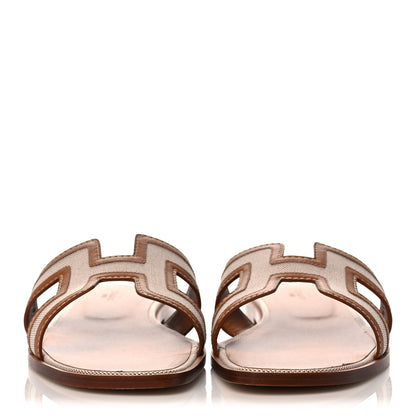 Hermes Calfskin Canvas Oran Sandals 41 Noisette Beige Dore 2 of 10