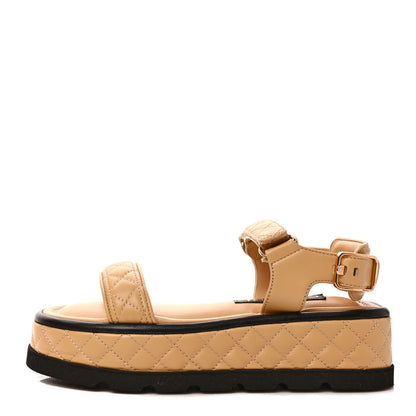 Chanel Lambskin Quilted Platform Sandals 37 Beige Black 1 of 10