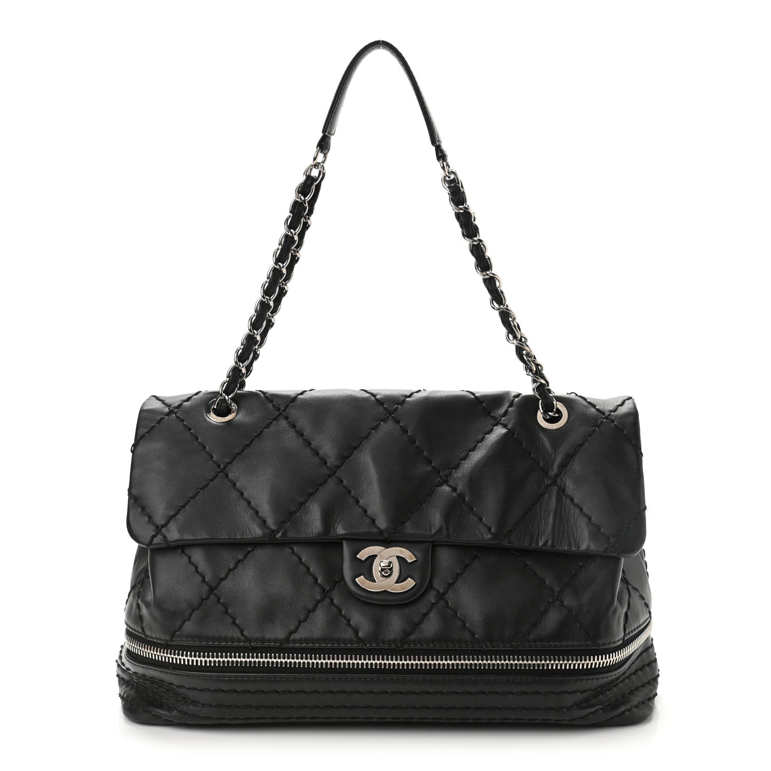 Chanel Calfskin Stitched Large Expandable Flap Bag Black 1 of 12
