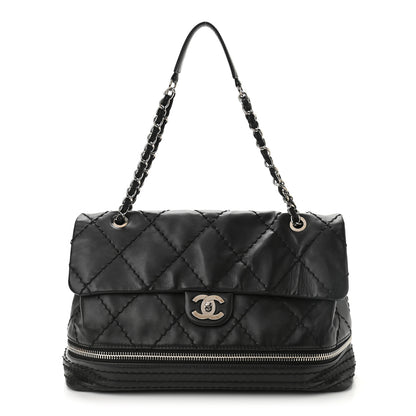 Chanel Calfskin Stitched Large Expandable Flap Bag Black 1 of 12