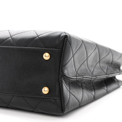 Chanel Lambskin Quilted Signature Plate Large Shopping Tote Black 10 of 11