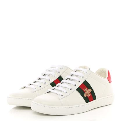 Gucci Calfskin Ayers Bee Embroidered Womens Ace Sneakers 36.5 White Green 3 of 12