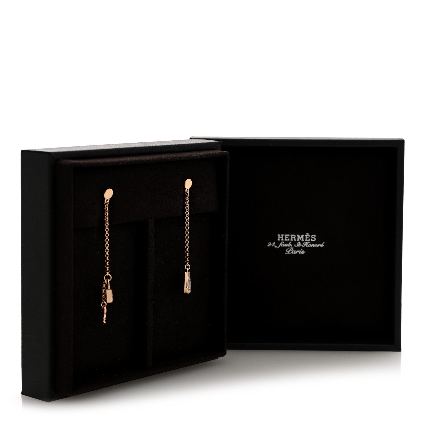 Hermes 18K Rose Gold Diamond Kelly Clochette Drop Earrings 5 of 5