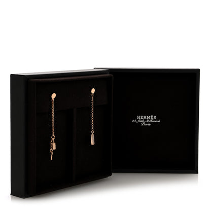 Hermes 18K Rose Gold Diamond Kelly Clochette Drop Earrings 5 of 5