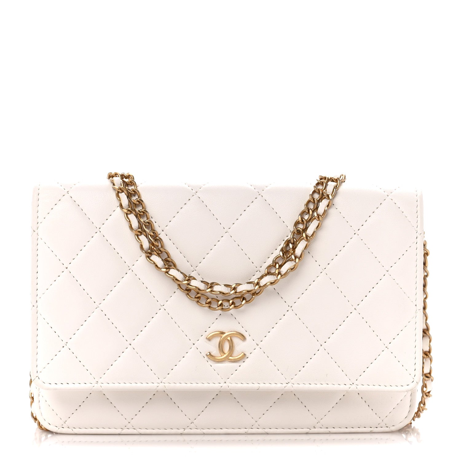 Chanel Lambskin Quilted Enamel Wallet On Chain WOC White 1 of 12