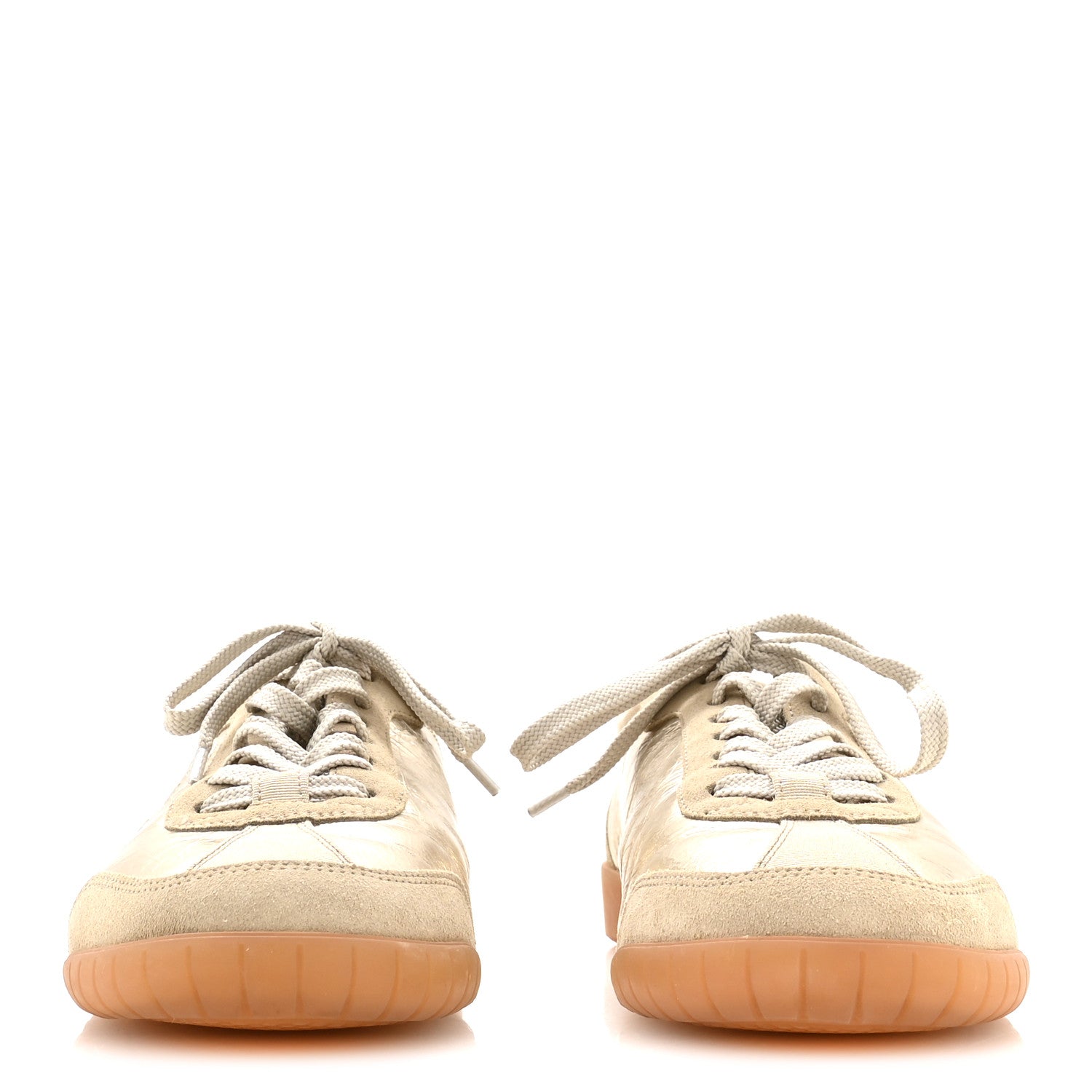 Chanel Laminated Calfskin Suede CC Sneakers 38 Gold 3 of 8