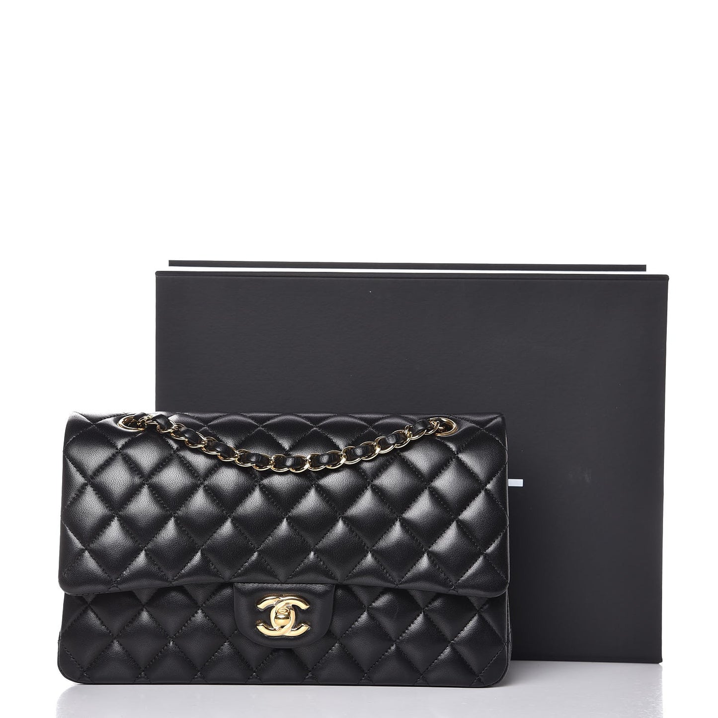 Lambskin Quilted Medium Double Flap Black