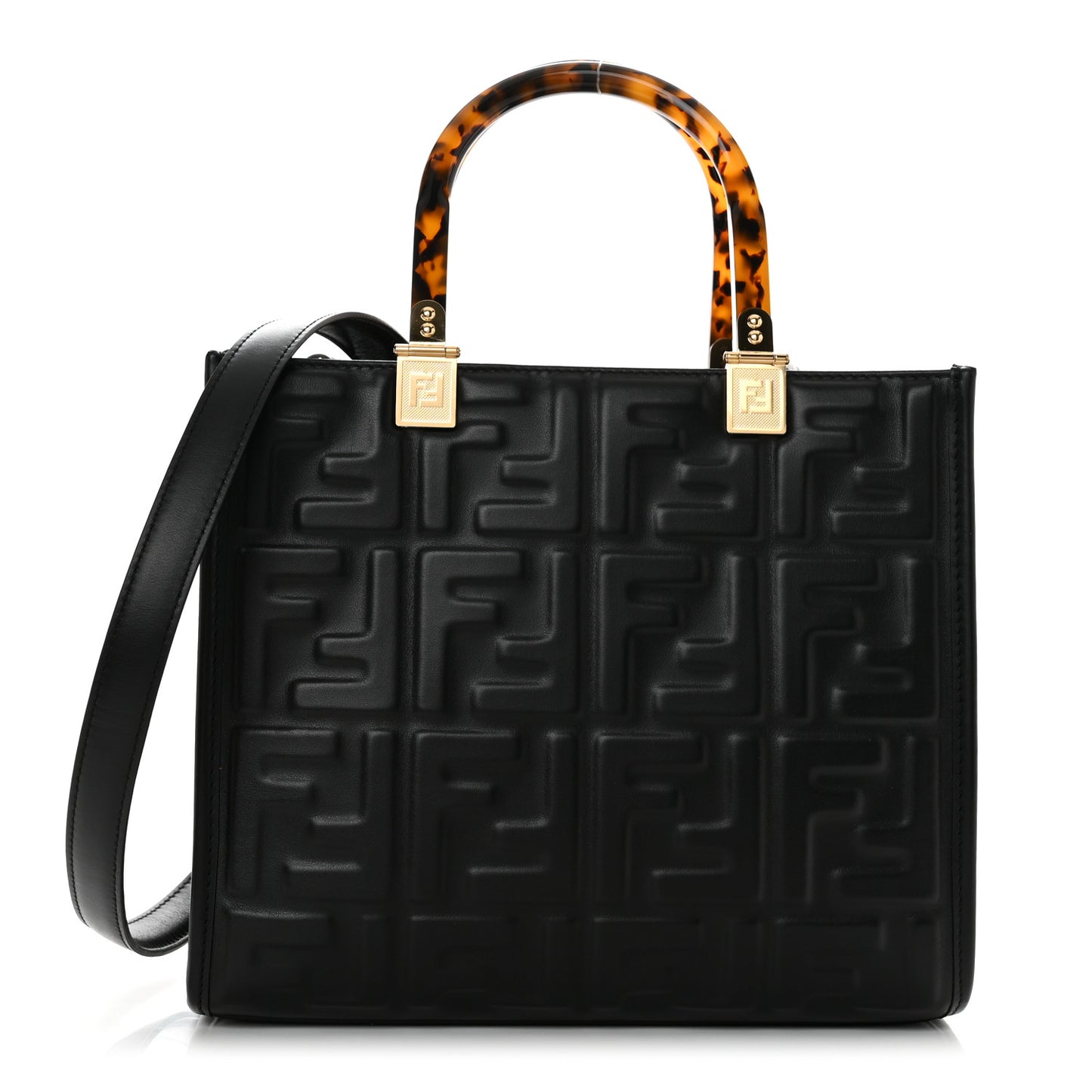 Vitello Plexiglass FF Embossed Small Fendi Sunshine Shopper Tote Black