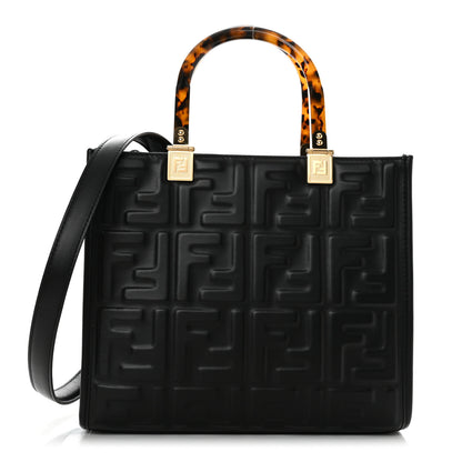 Fendi Vitello Plexiglass FF Embossed Small Fendi Sunshine Shopper Tote Black 1 of 10
