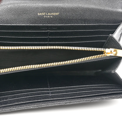 Saint Laurent Grain De Poudre Matelasse Chevron Monogram Flap Wallet Black 5 of 7
