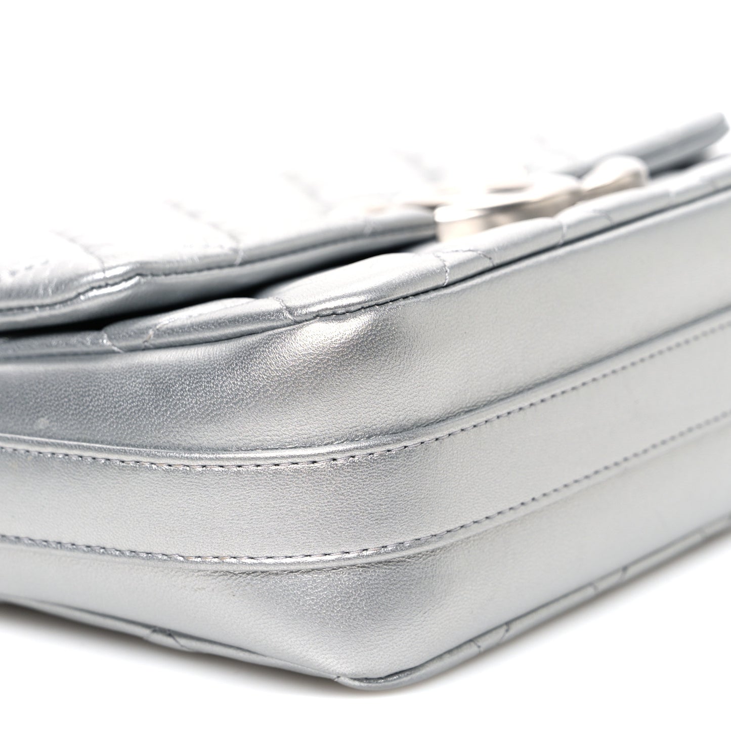 Metallic Lambskin Quilted Mini Maxi CC Flap Argent