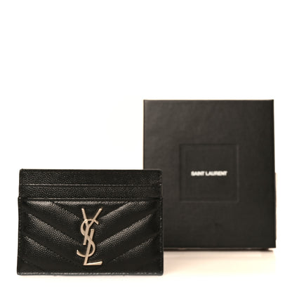 Saint Laurent Grain De Poudre Matelasse Chevron Monogram Credit Card Case Black 10 of 10