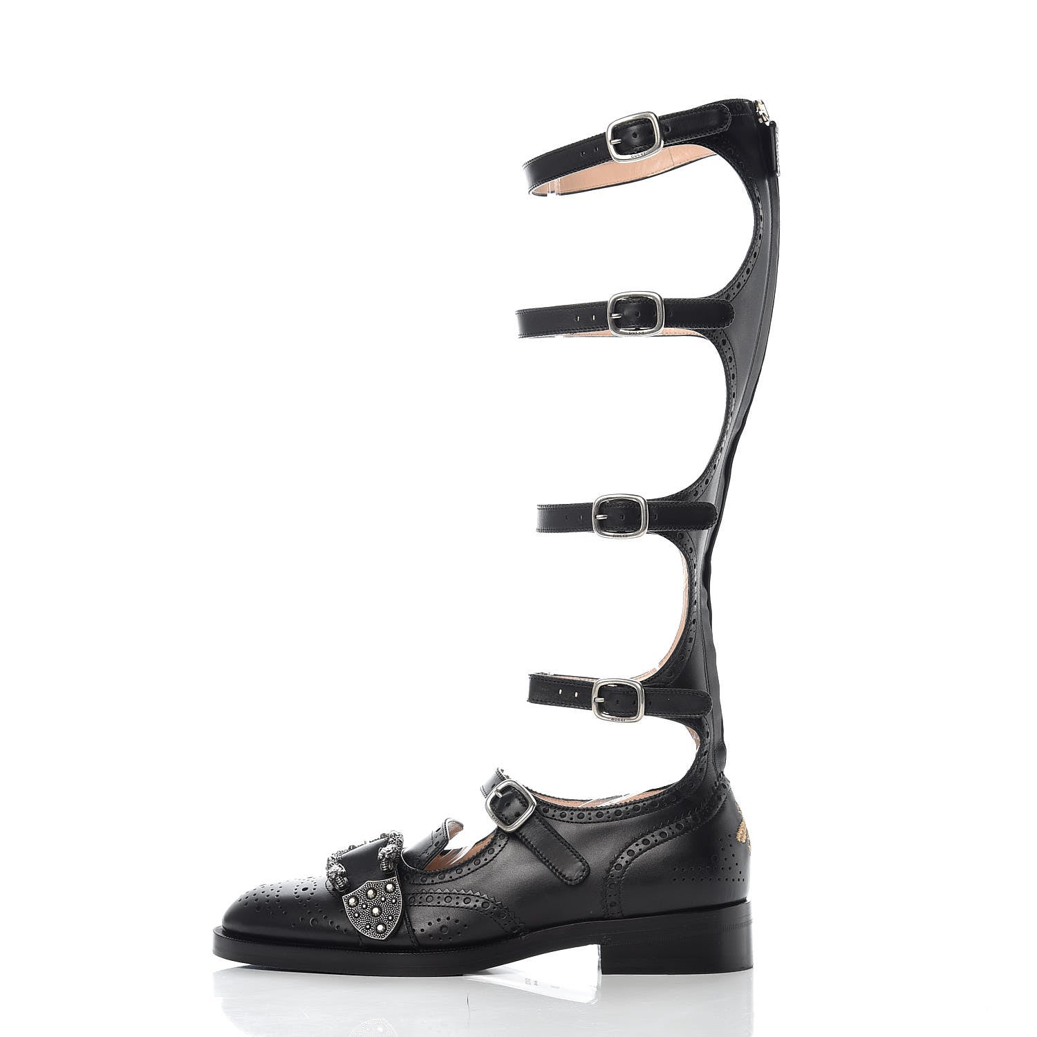 Gucci Calfskin Queercore Brogue Knee High Boots 38 Black 1 of 7