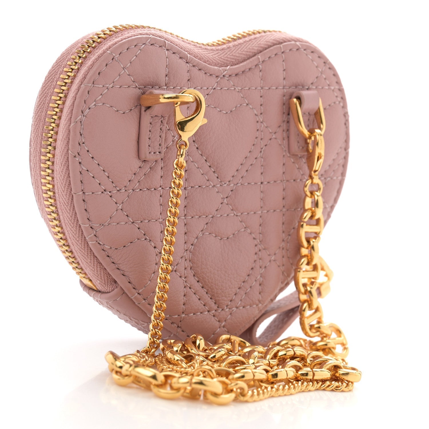 Christian Dior Calfskin Cannage Dioramour Caro Heart Pouch With Chain Old Rose 3 of 9