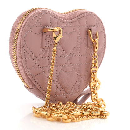 Christian Dior Calfskin Cannage Dioramour Caro Heart Pouch With Chain Old Rose 3 of 9