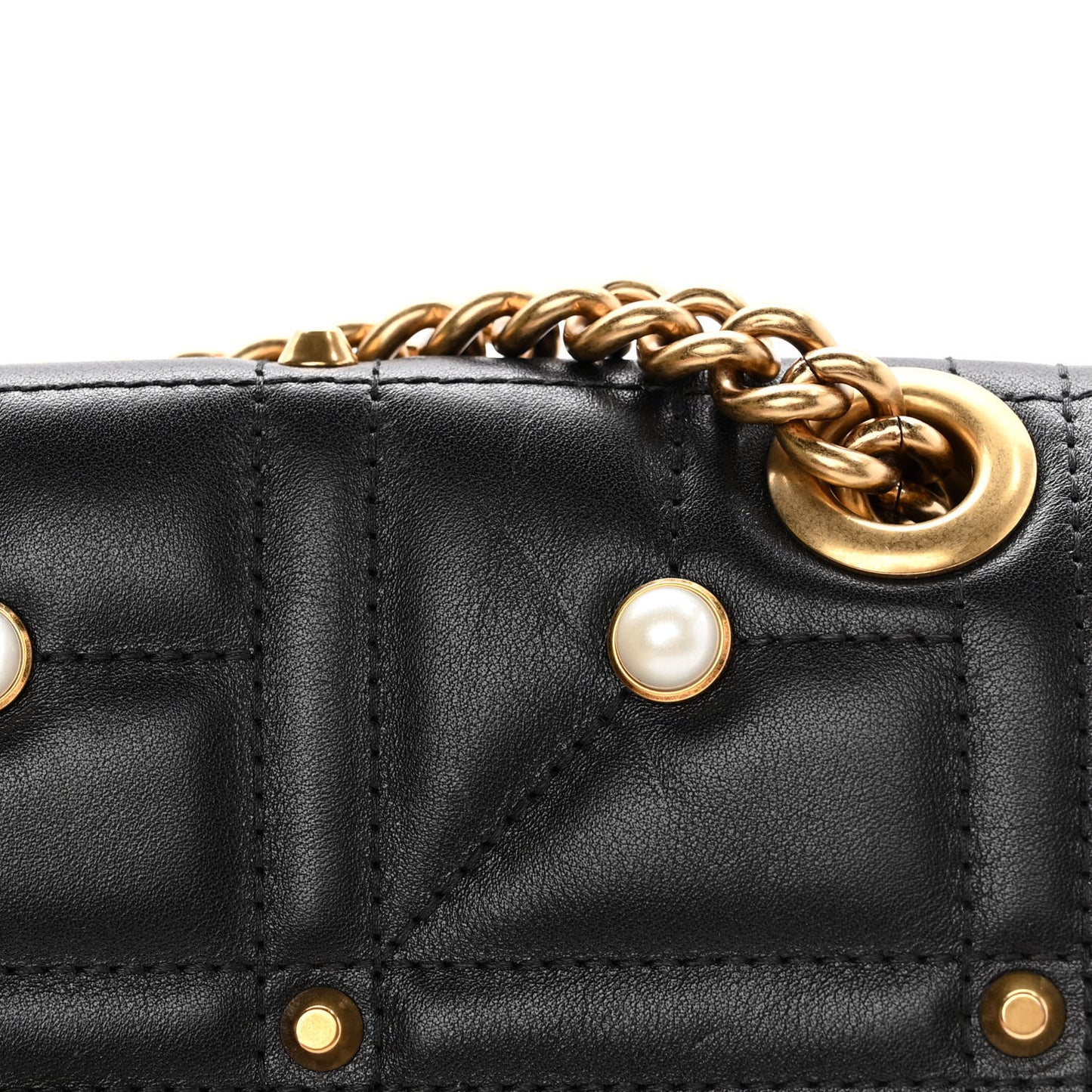 Calfskin Matelasse Studded Small Pearly GG Marmont Shoulder Bag Black