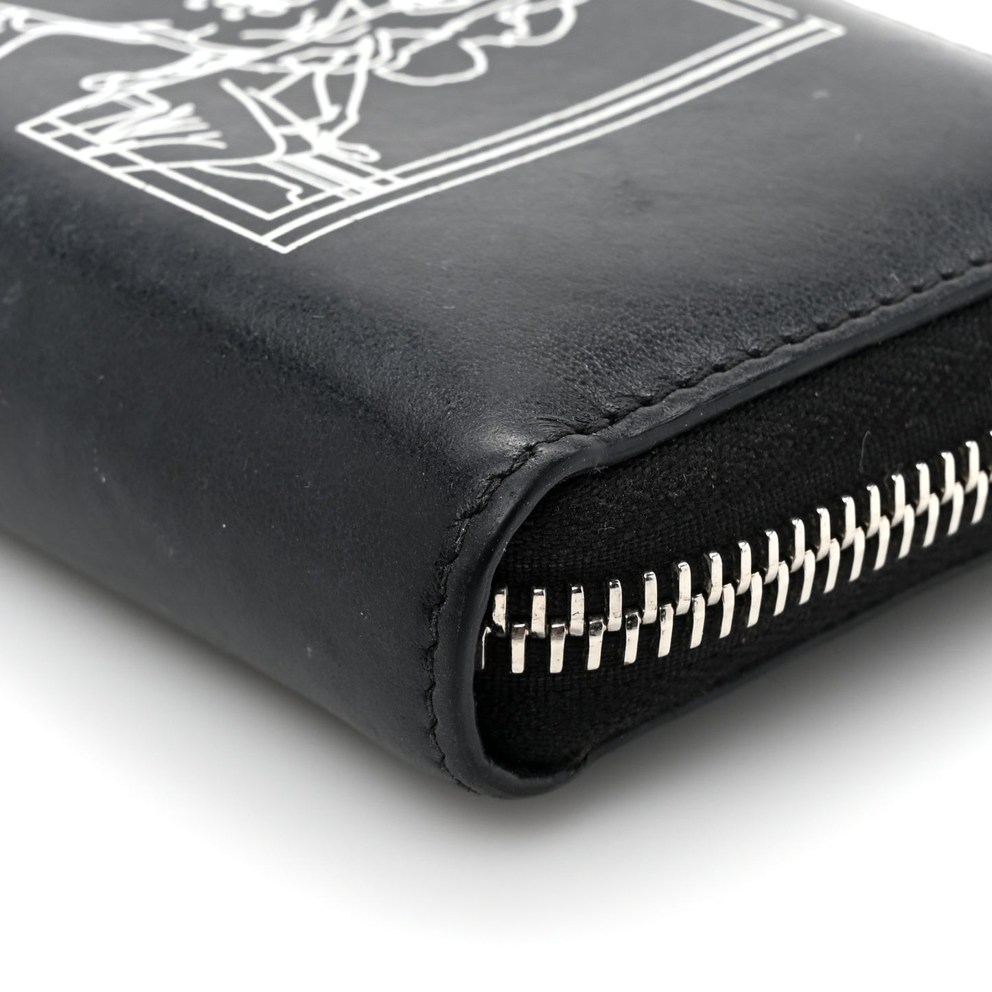 Calfskin Iconic Bambi Print Mini Zip Wallet Black White