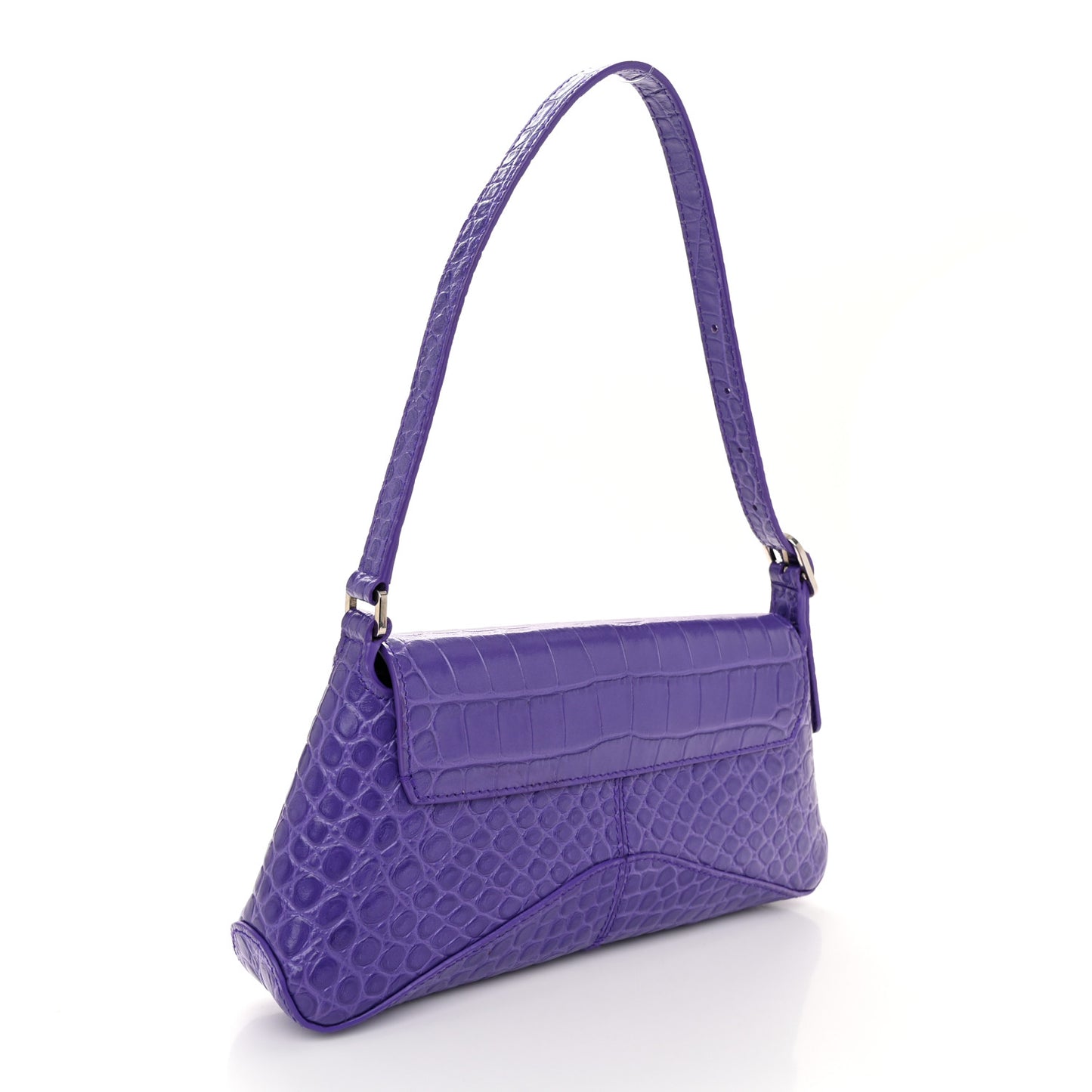 Shiny Super Supple Calfskin Crocodile Embossed Small XX Flap Stretch Bag Purple
