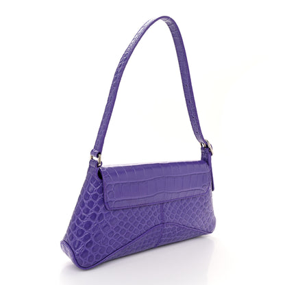 Balenciaga Shiny Super Supple Calfskin Crocodile Embossed Small XX Flap Stretch Bag Purple 3 of 13