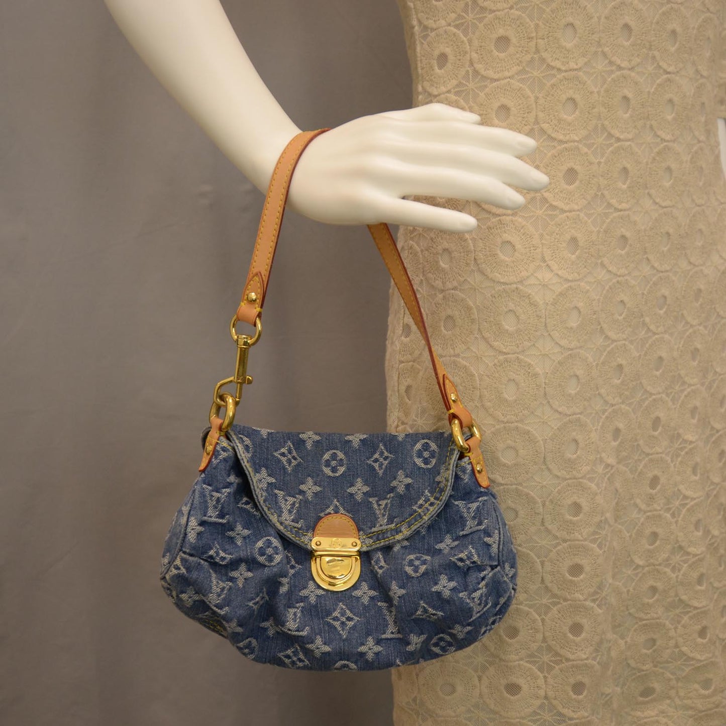 Monogram Denim Mini Pleaty Blue