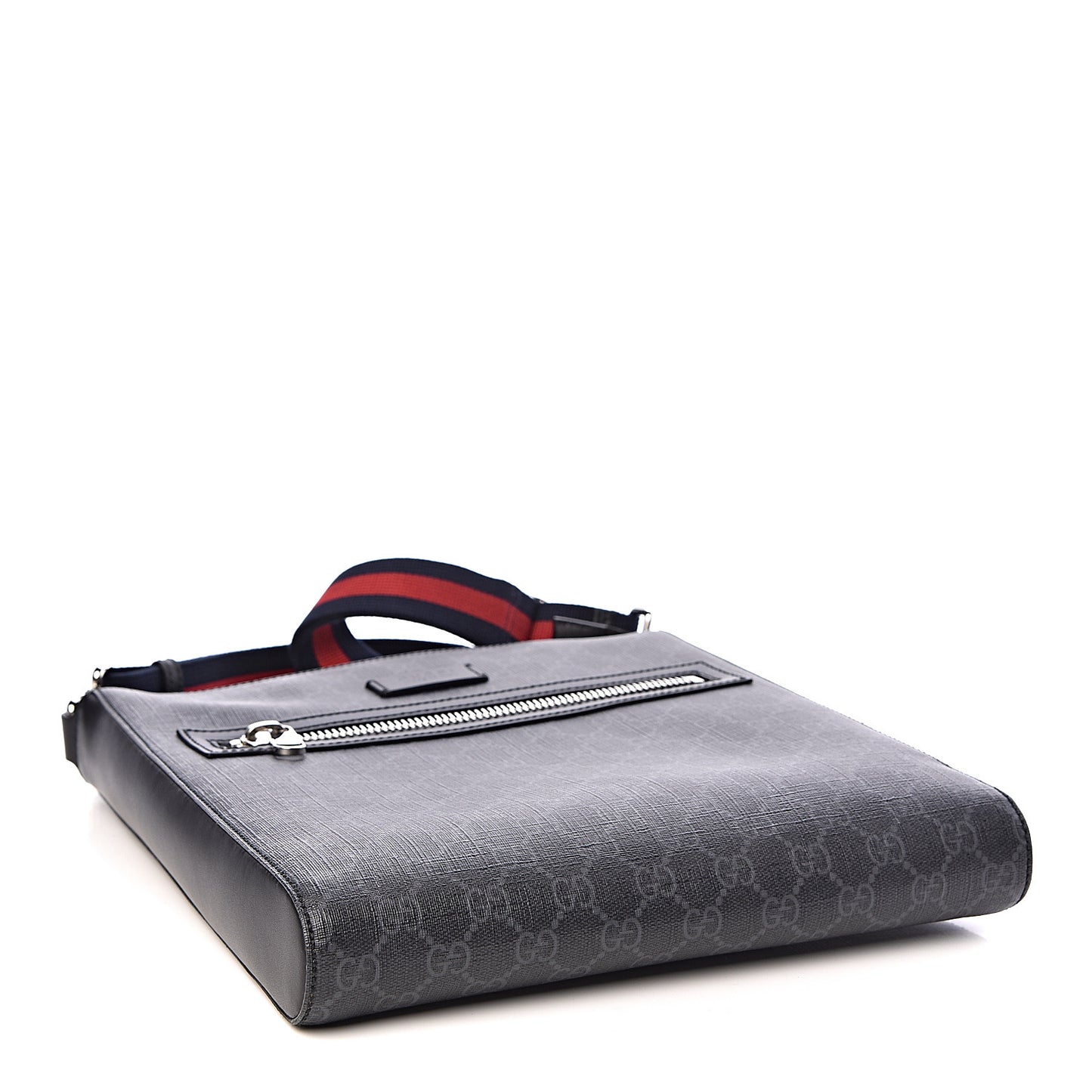 GG Supreme Monogram Appia Calfskin Web Flat Messenger Bag Black Grey