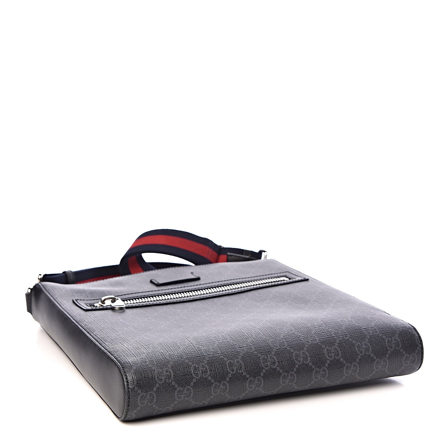 Gucci GG Supreme Monogram Appia Calfskin Web Flat Messenger Bag Black Grey 4 of 10