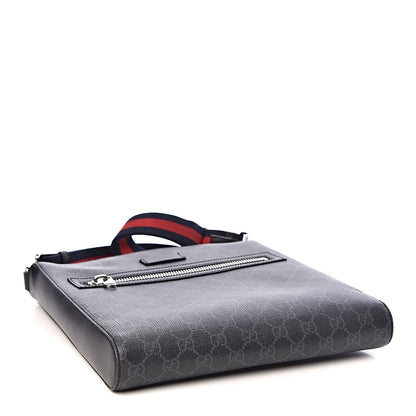 Gucci GG Supreme Monogram Appia Calfskin Web Flat Messenger Bag Black Grey 4 of 10