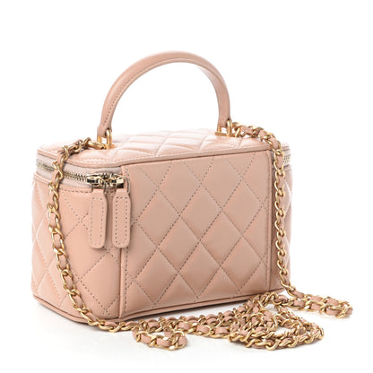 Chanel Lambskin Quilted Small Top Handle Vanity Case With Chain Beige 3 of 10