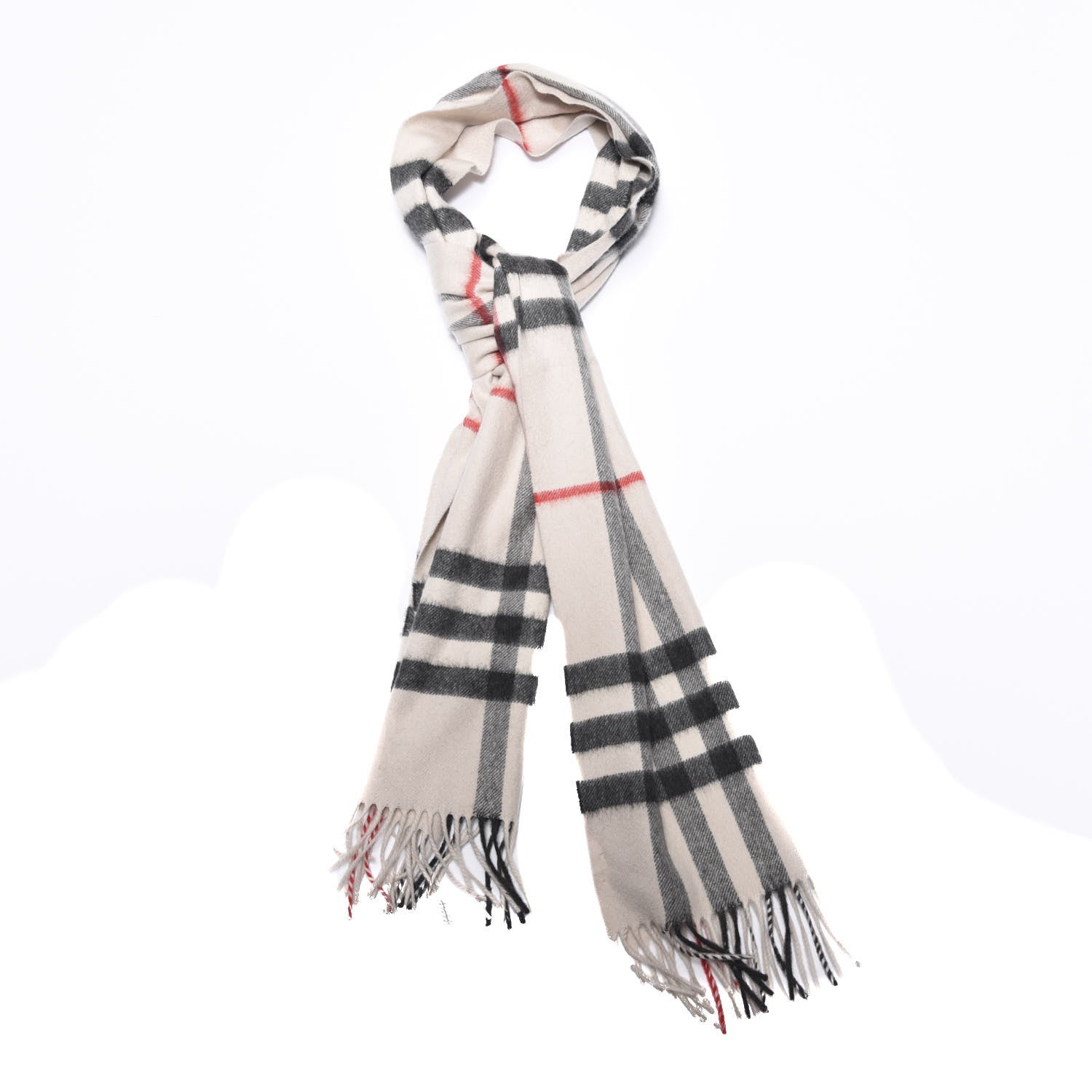 Burberry Cashmere Giant Check Fringe Scarf Stone 1 of 3