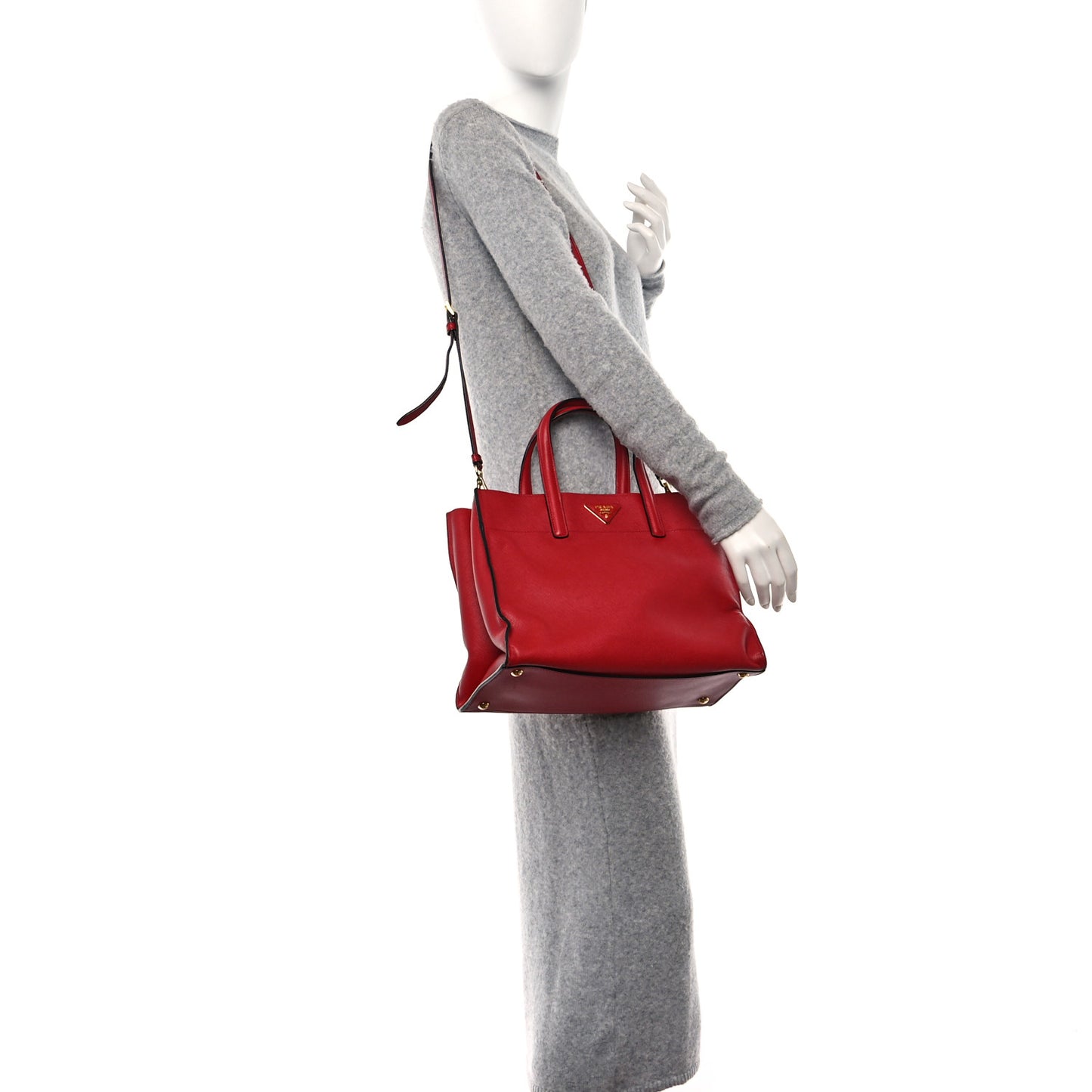 Saffiano Soft Triple Pocket Tote Rosso