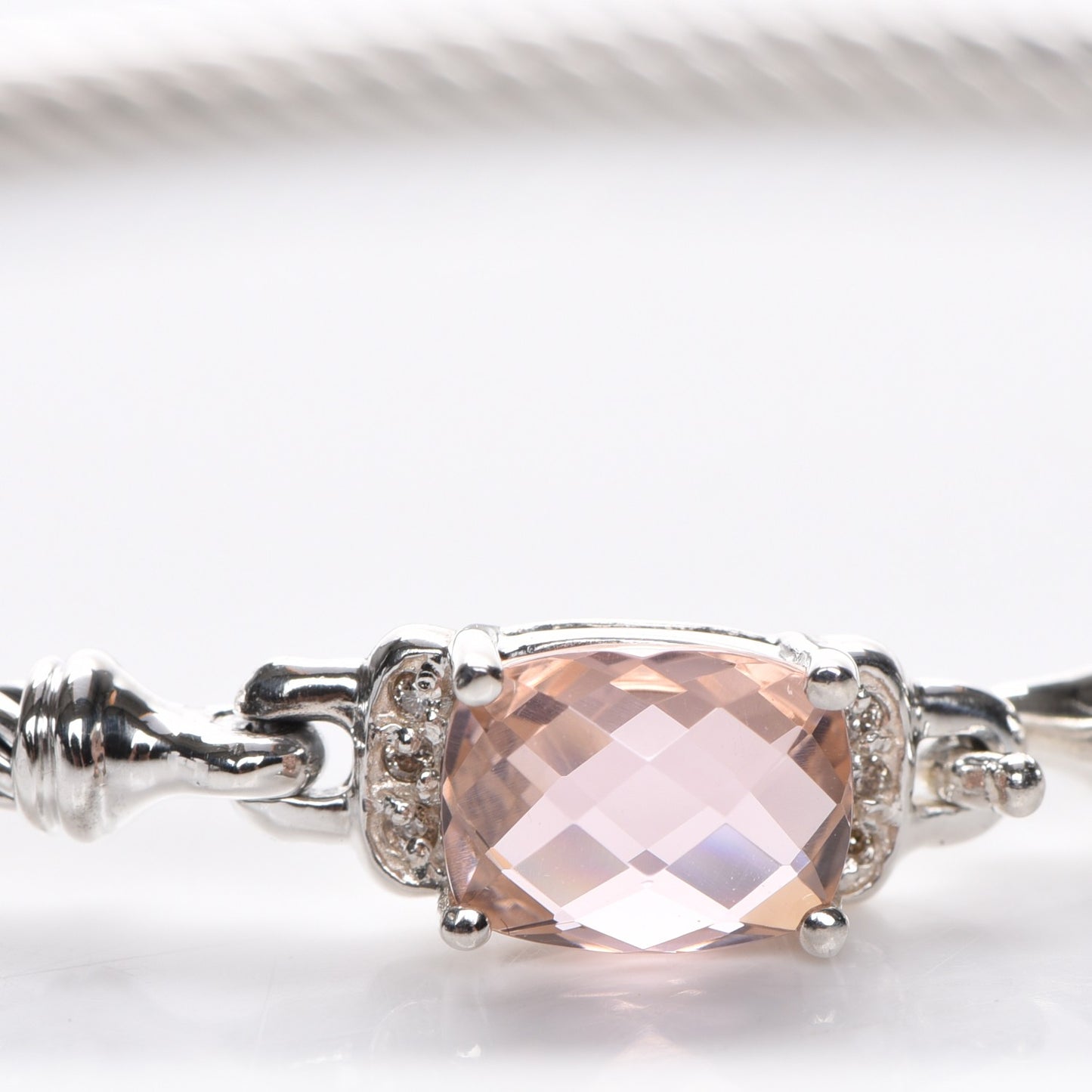 Sterling Silver Diamond Morganite 3mm Petite Wheaton Bracelet