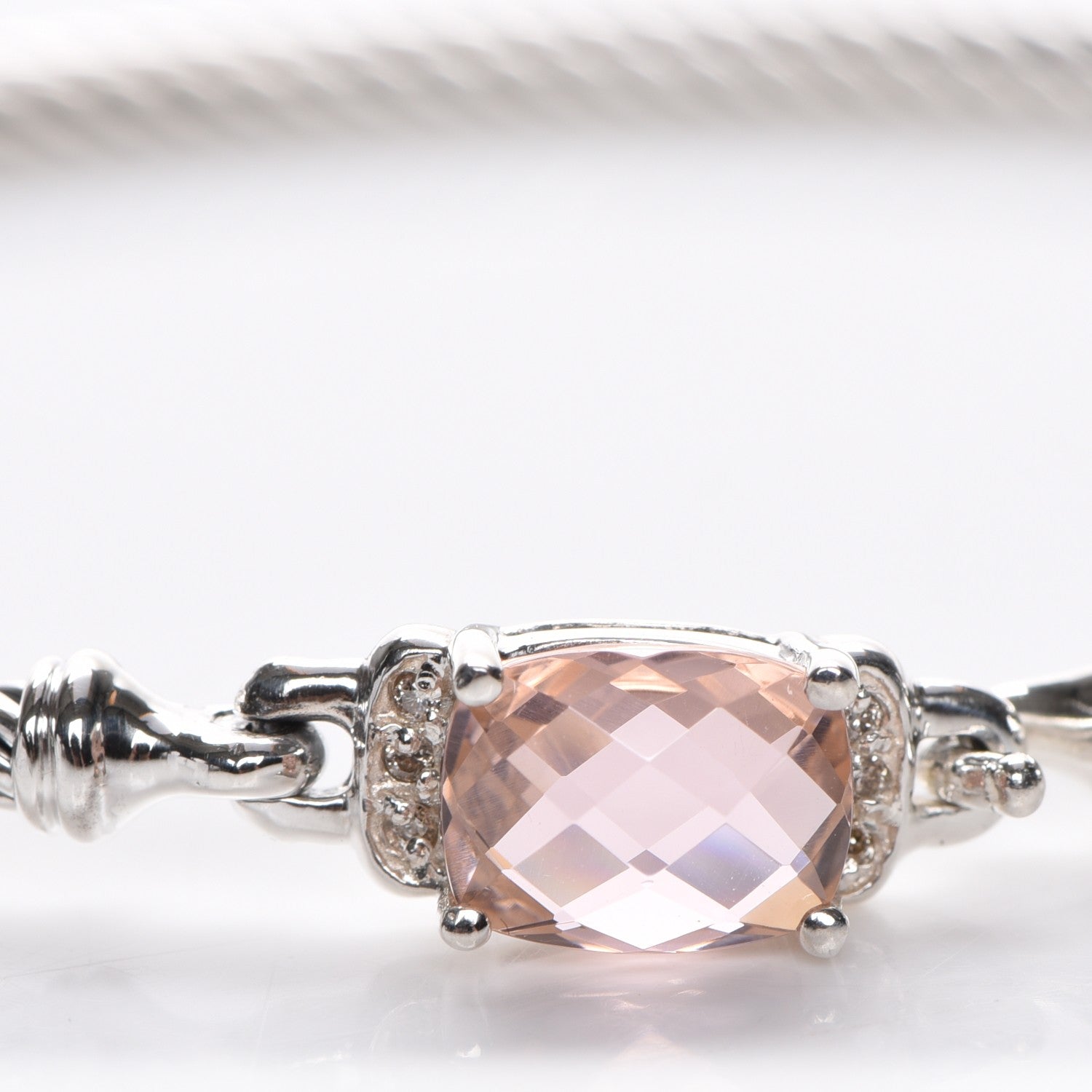 David Yurman Sterling Silver Diamond Morganite 3mm Petite Wheaton Bracelet 4 of 6
