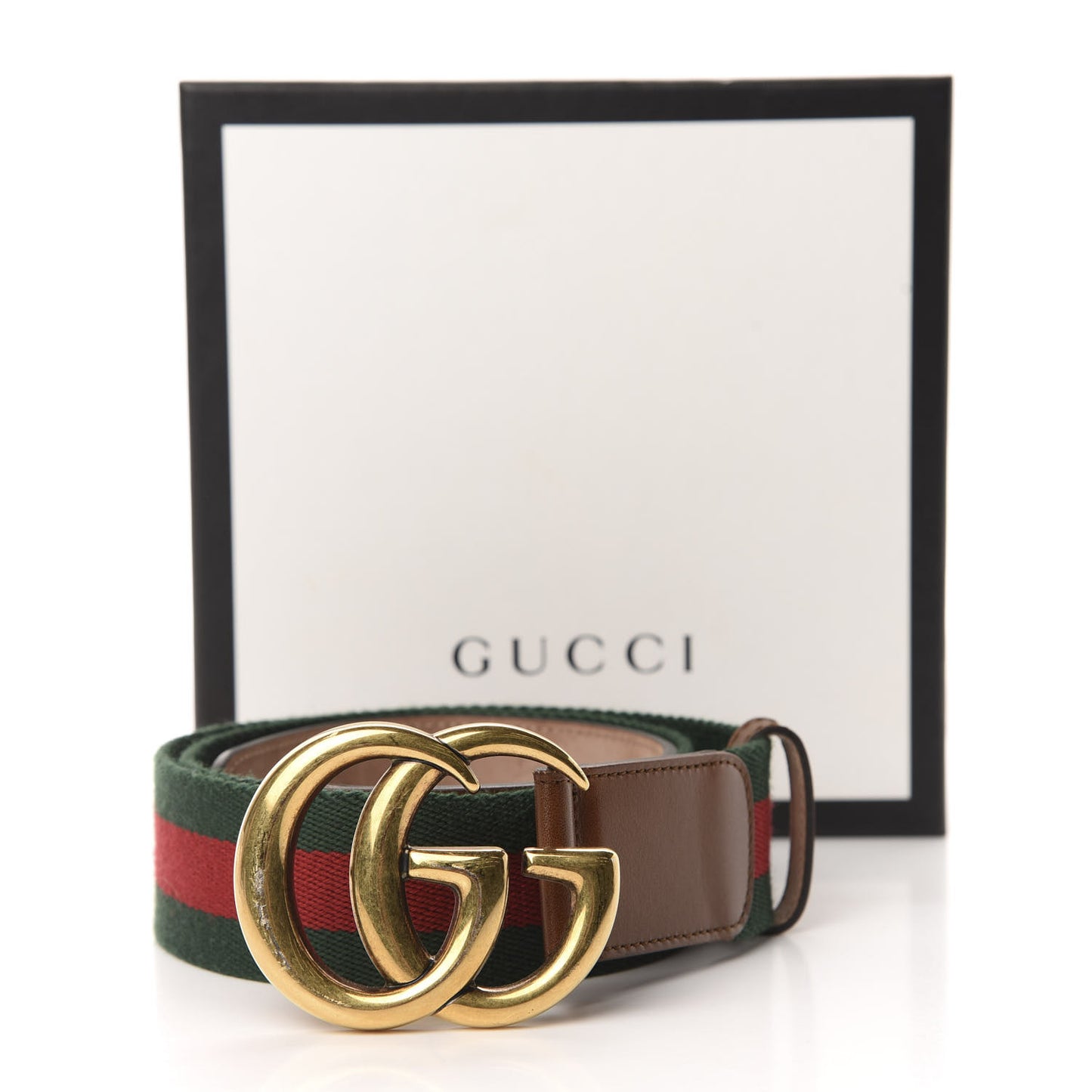 Nylon Calfskin Double G Web 40mm Belt 85 34 Green Red Cuir