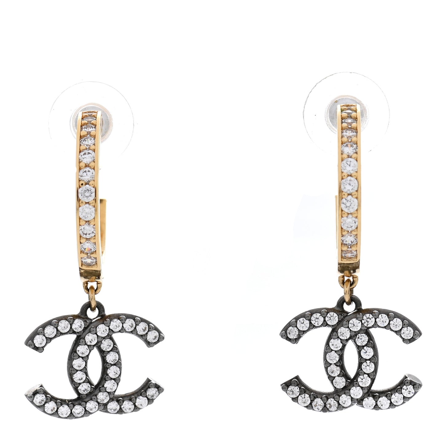 Crystal Lock Symbols CC Hoop Drop Earrings Gold Ruthenium