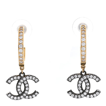 Chanel Crystal Lock Symbols CC Hoop Drop Earrings Gold Ruthenium 1 of 4