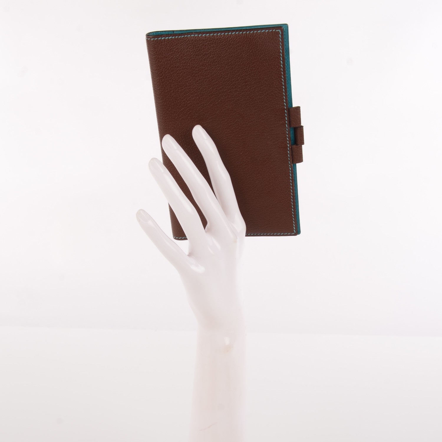 Hermes Chevre Mysore Bi Color Vision Agenda Chocolate Turquoise 2 of 11