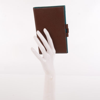 Hermes Chevre Mysore Bi Color Vision Agenda Chocolate Turquoise 2 of 11