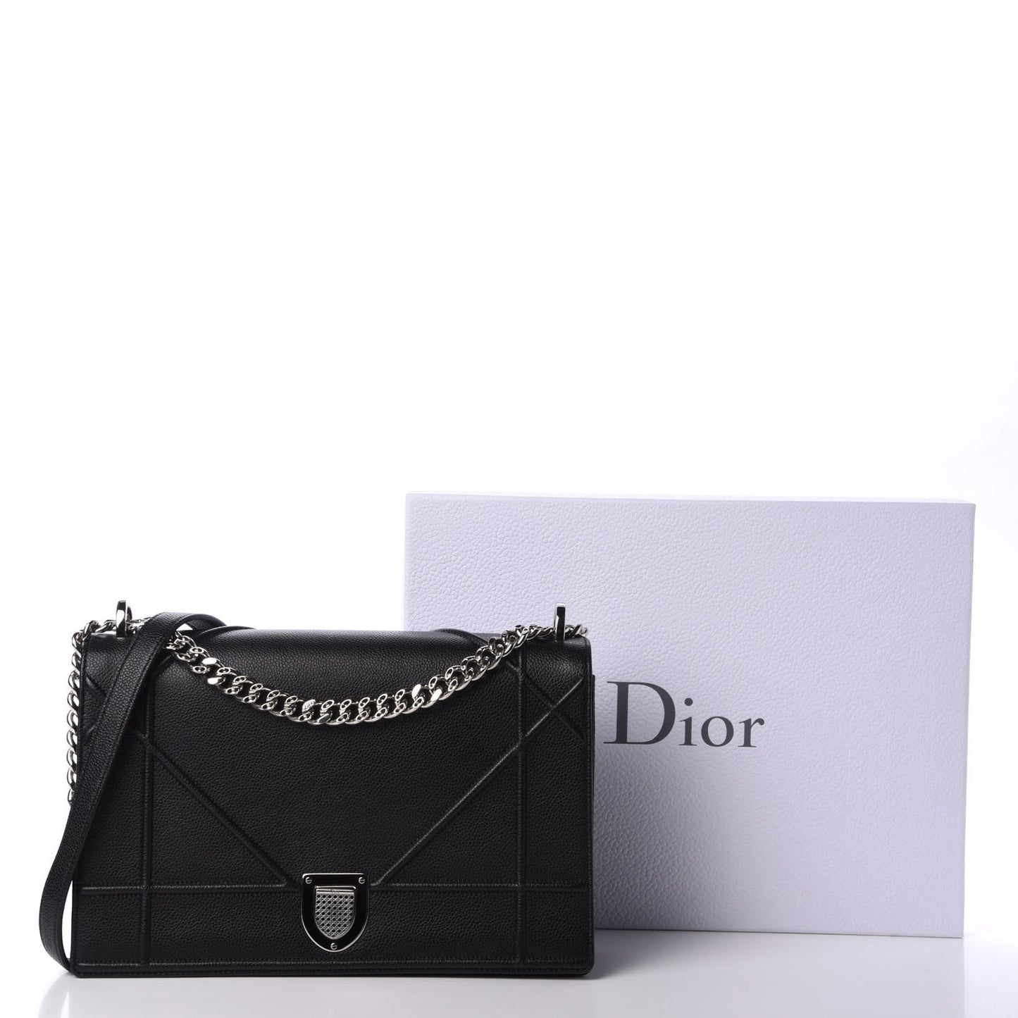 Grained Calfskin Large Diorama Flap Bag Black