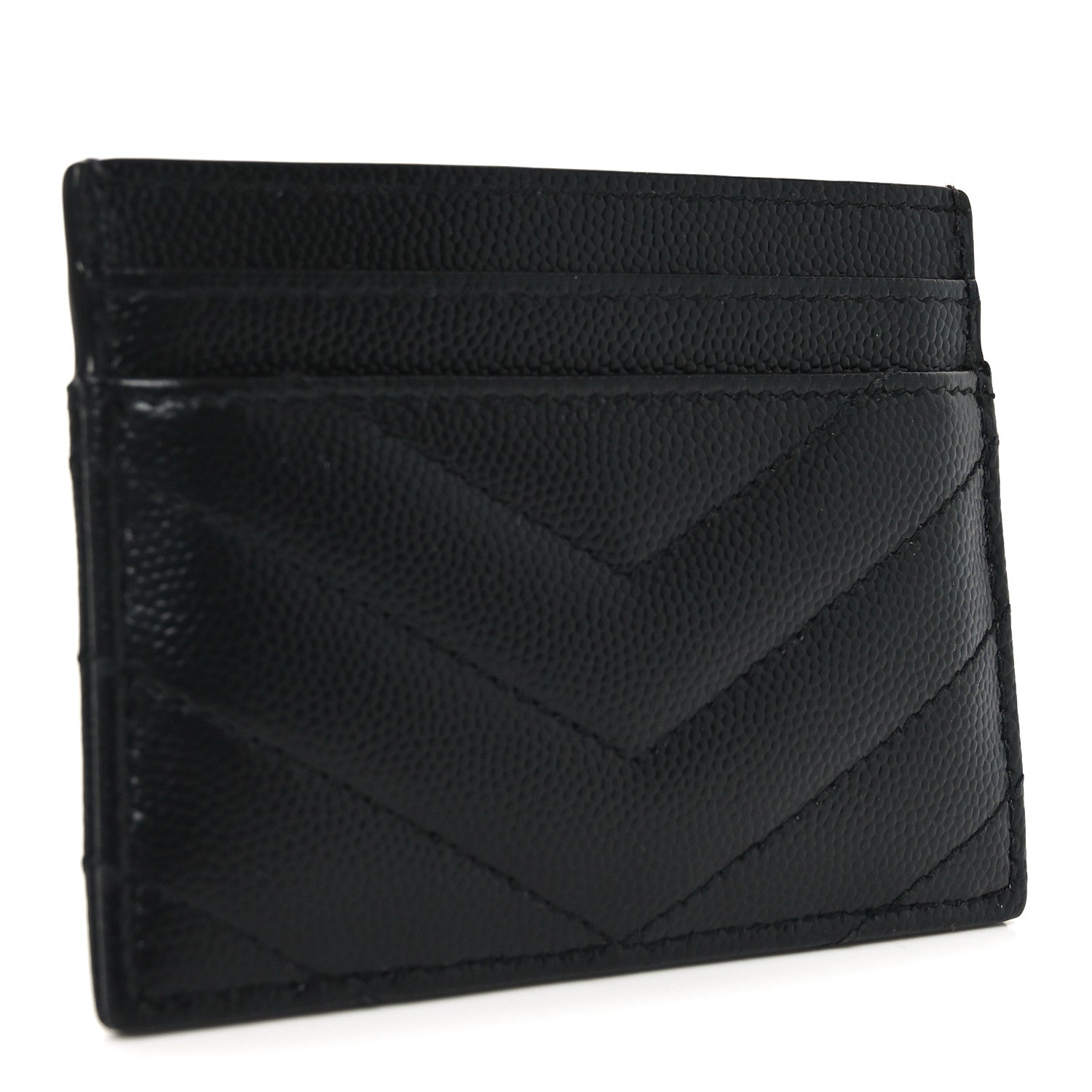 Saint Laurent Grain De Poudre Matelasse Chevron Cassandre Credit Card Case Black 3 of 7