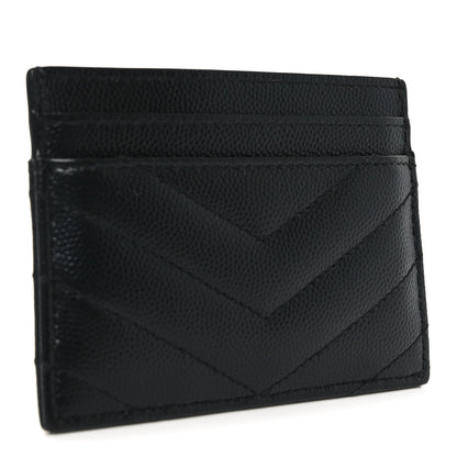 Saint Laurent Grain De Poudre Matelasse Chevron Cassandre Credit Card Case Black 3 of 7