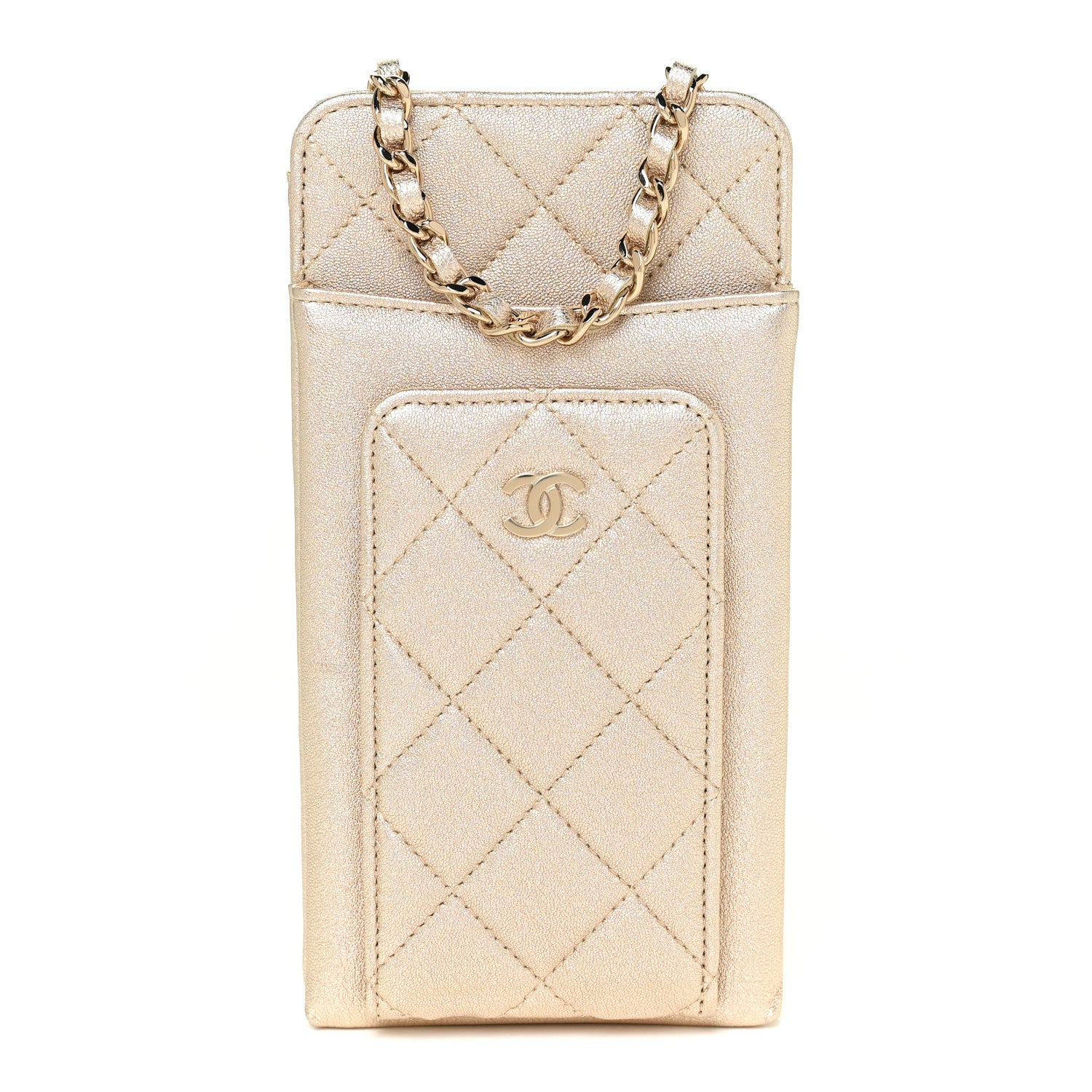 Chanel Metallic Lambskin Quilted Zip Phone Case Gold 1 of 10