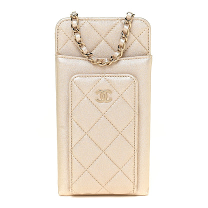 Chanel Metallic Lambskin Quilted Zip Phone Case Gold 1 of 10