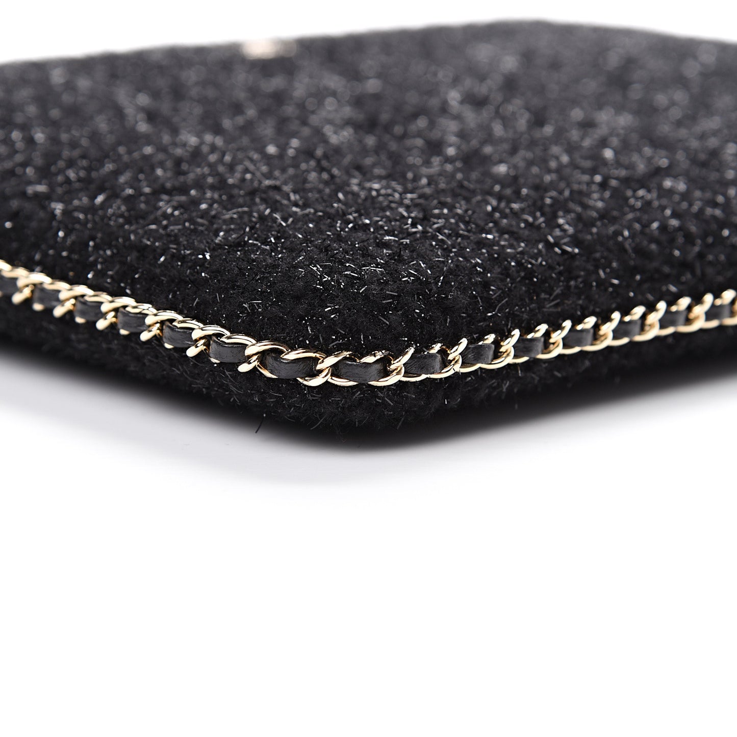 Tweed Chain Around Tablet Holder Crossbody Black