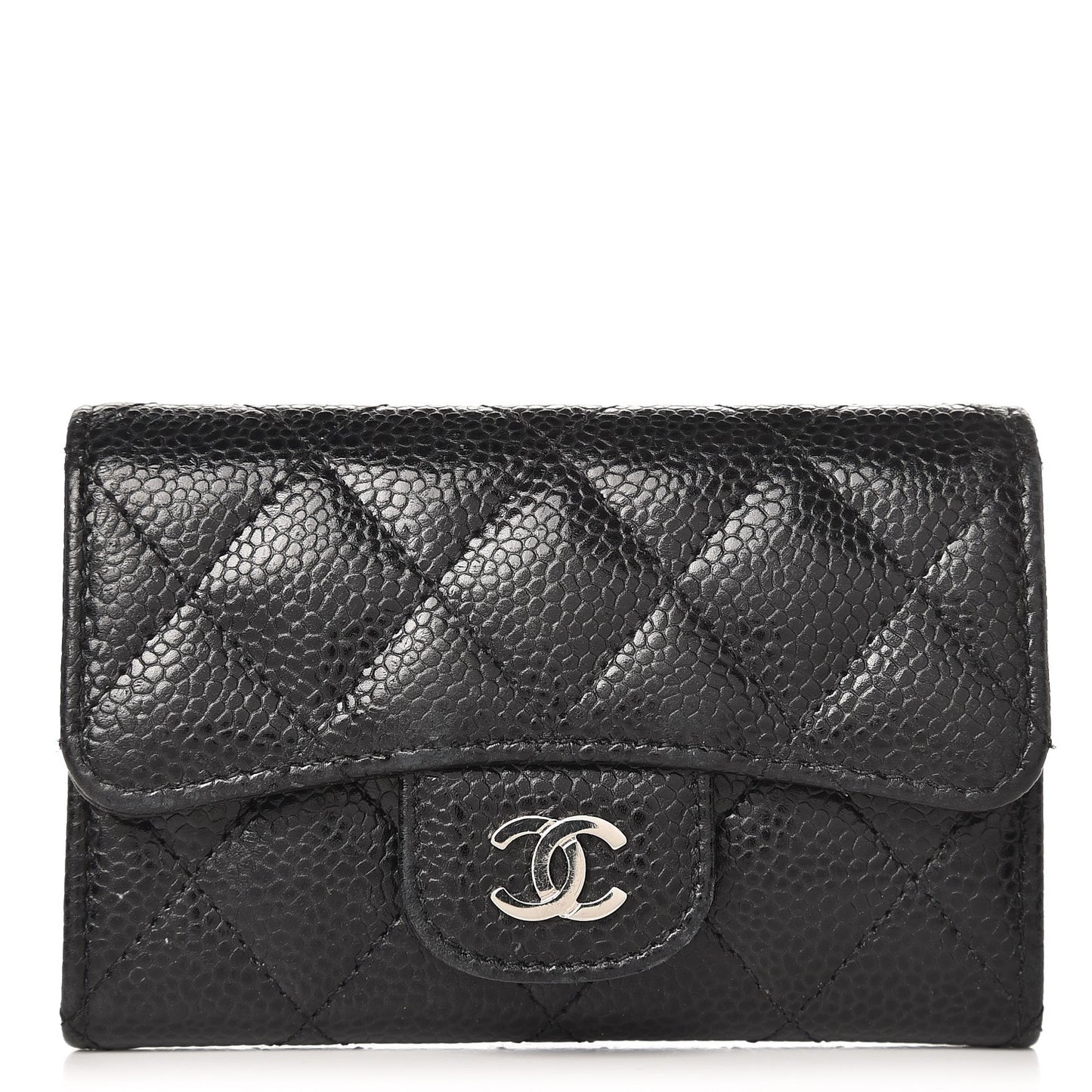 Caviar Quilted Flap Card Holder Black