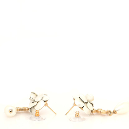 Chanel Metal Crystal Pearl 90s Camellia CC Drop Earrings Gold 3 of 4