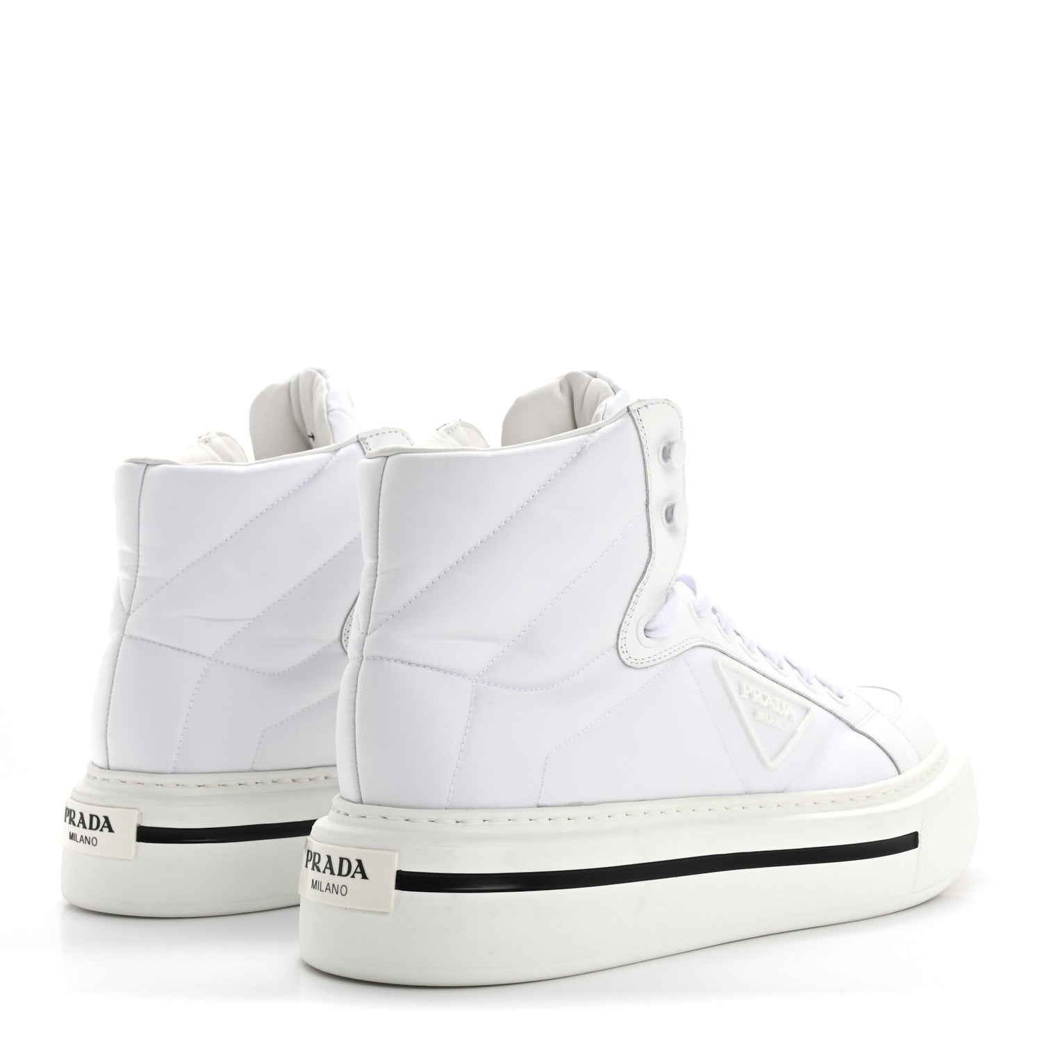 Prada Re-Nylon Gabardine Spazzolato Macro Quilted Triangle Logo Mens High Top 45mm Sneakers 8.5 White 5 of 10
