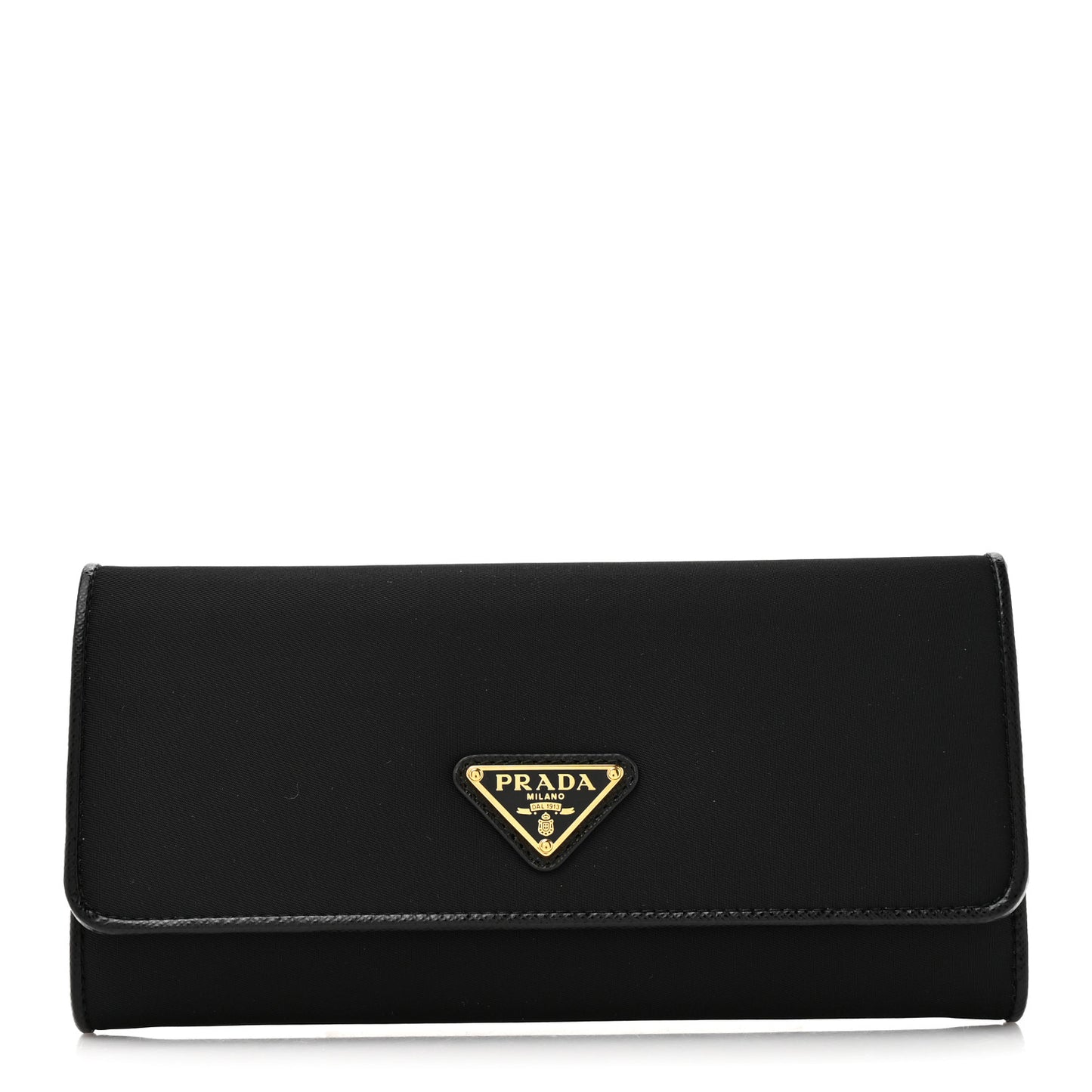 Tessuto Saffiano Triangle Logo Continental Flap Travel Wallet Black