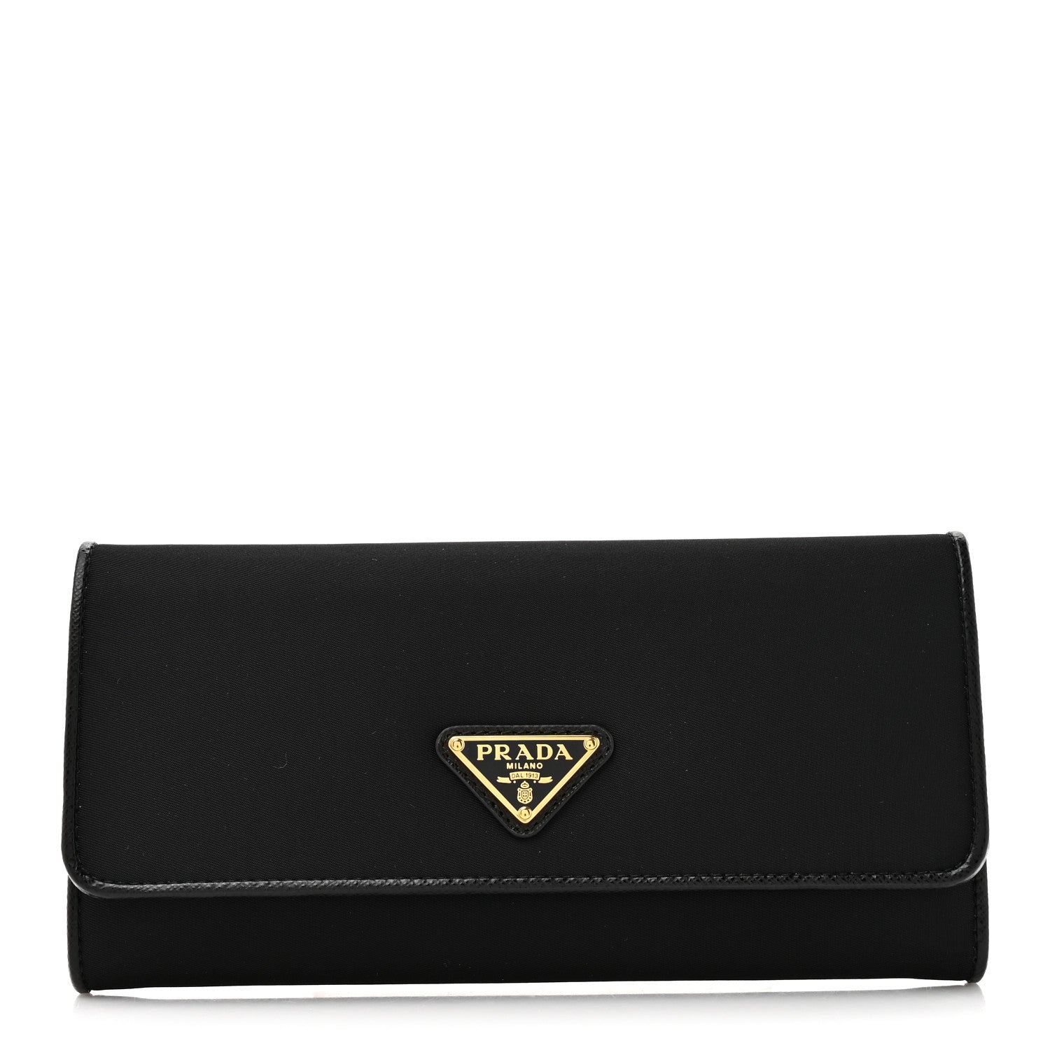 Prada Tessuto Saffiano Triangle Logo Continental Flap Travel Wallet Black 1 of 9